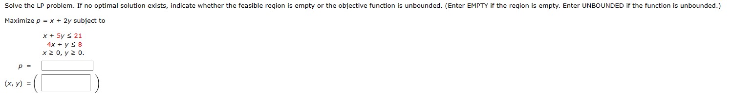 EMPTY if the region is empty. Enter UNBOUNDED if the function is