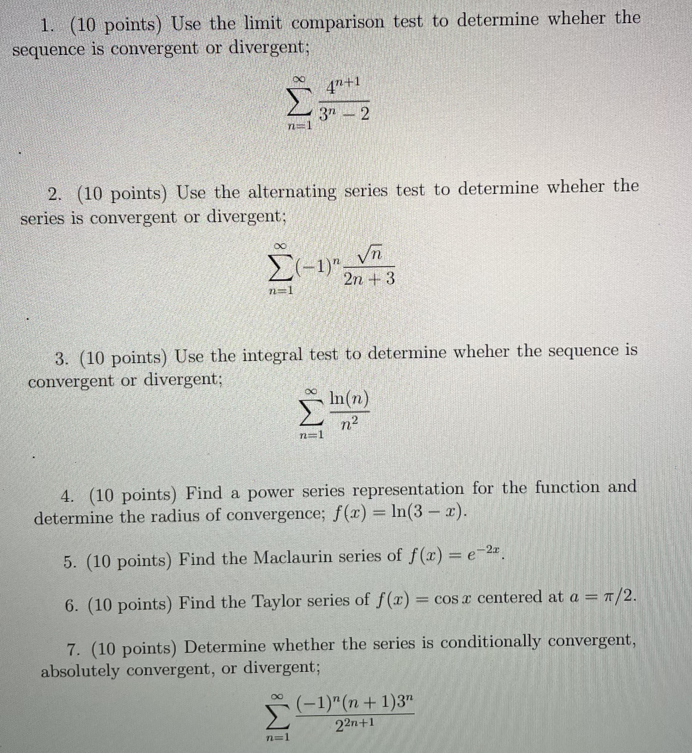 test to determine wheher the series is convergent or divergent; Vn 272