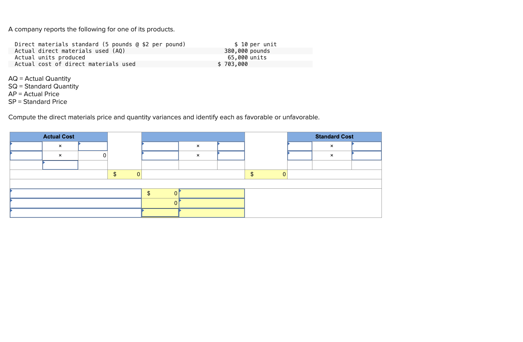 PROVIDED A company reports the following for one of its products. \table[[Direct