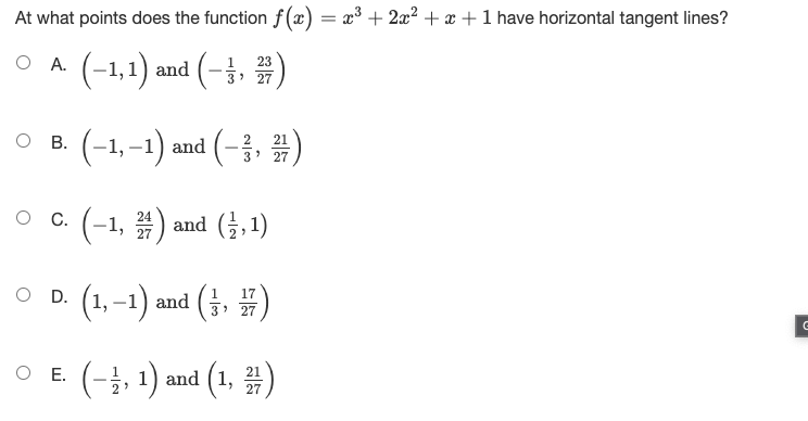 f(e) = a + 2x2 + x + 1 have horizontal tangent