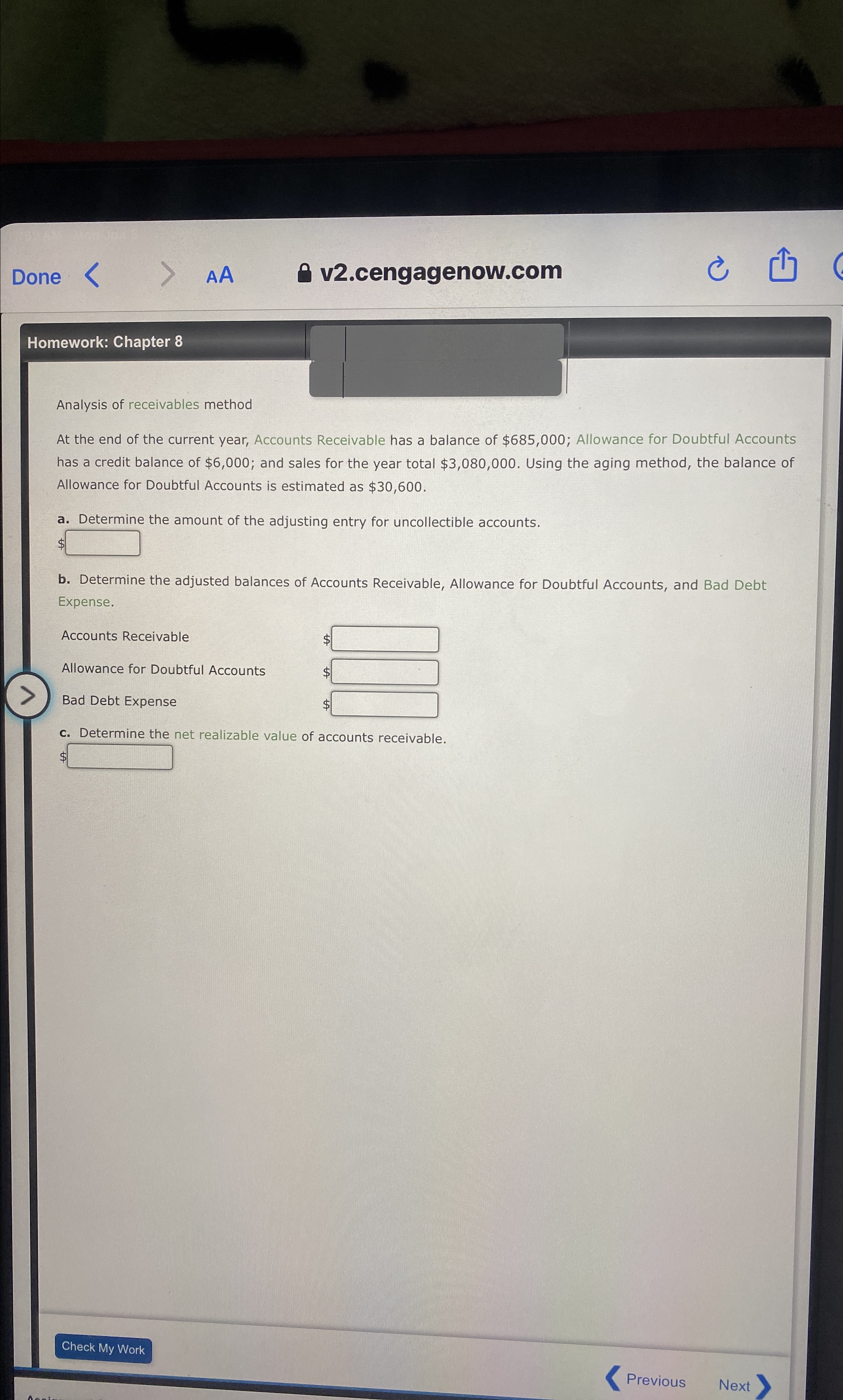 the end of the current year, Accounts Receivable has a balance of