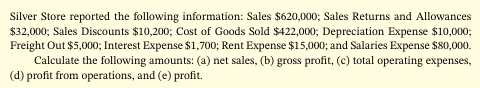 Allowances $32,000; Sales Discounts $10,200; Cost of Goods Sold $422,000; Depreciation Expense