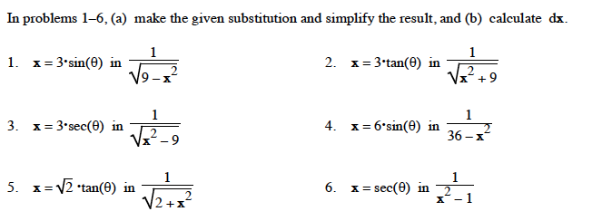 result, and (b) calculate dx. 1. x =3-sin(0) in 2. x =3-tan(0)