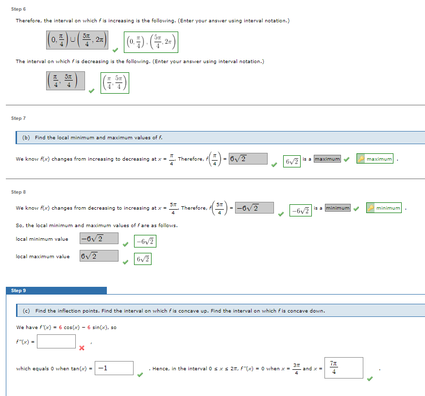 minimum and maximum values of f. (c) Find the inflection points. Find