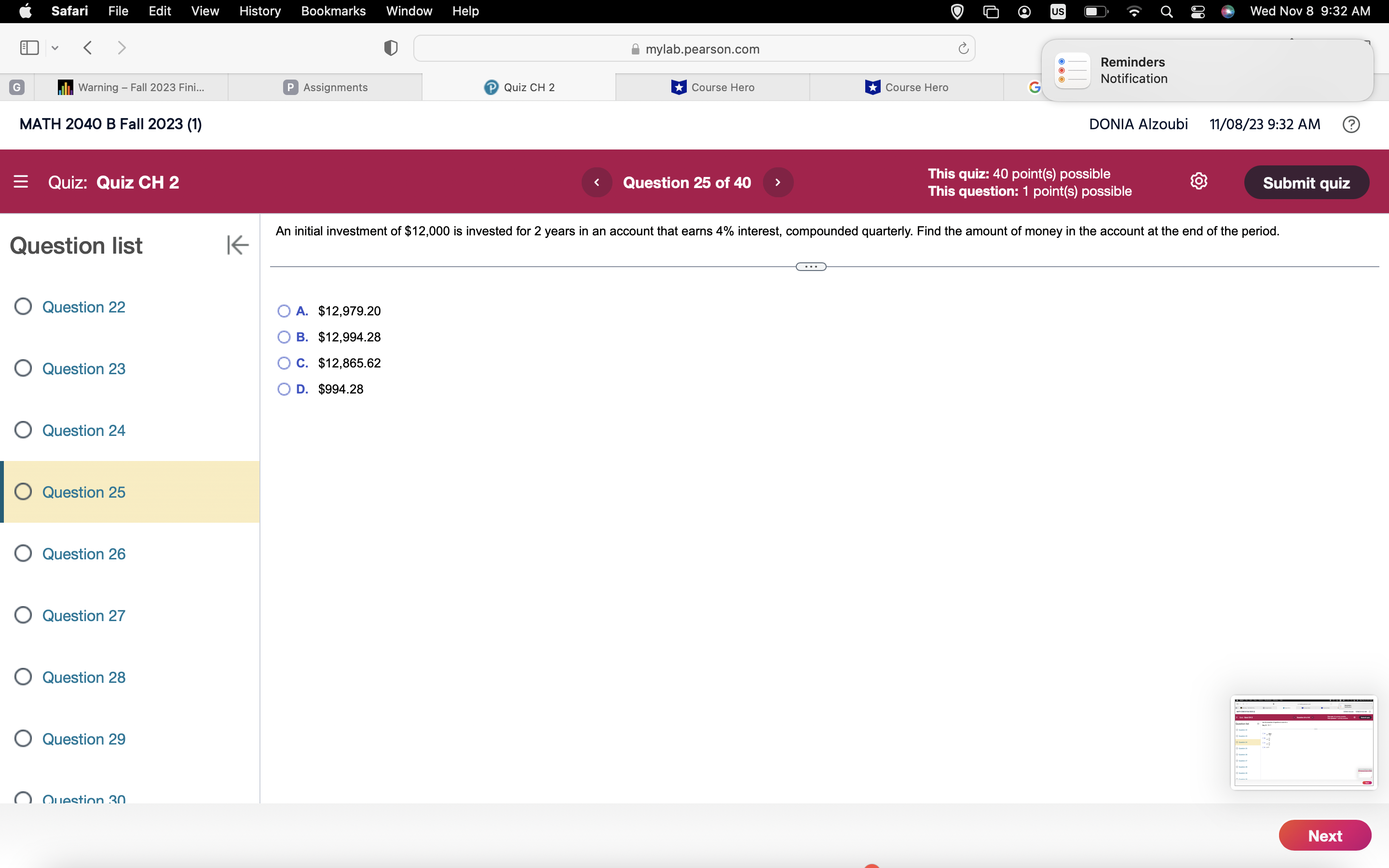 Question 20 0 Question 21 0 Question 22 Safari File Edit View