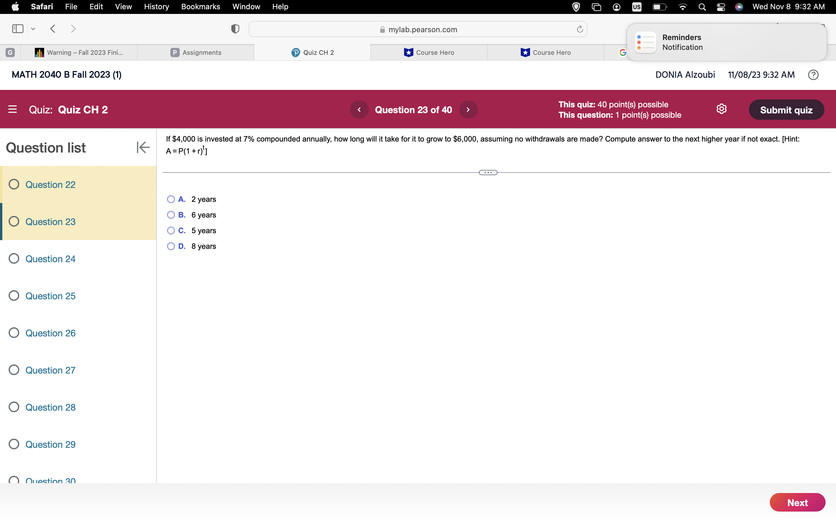 9232AM V Submit quiz Use the properties of logarithms to solve for