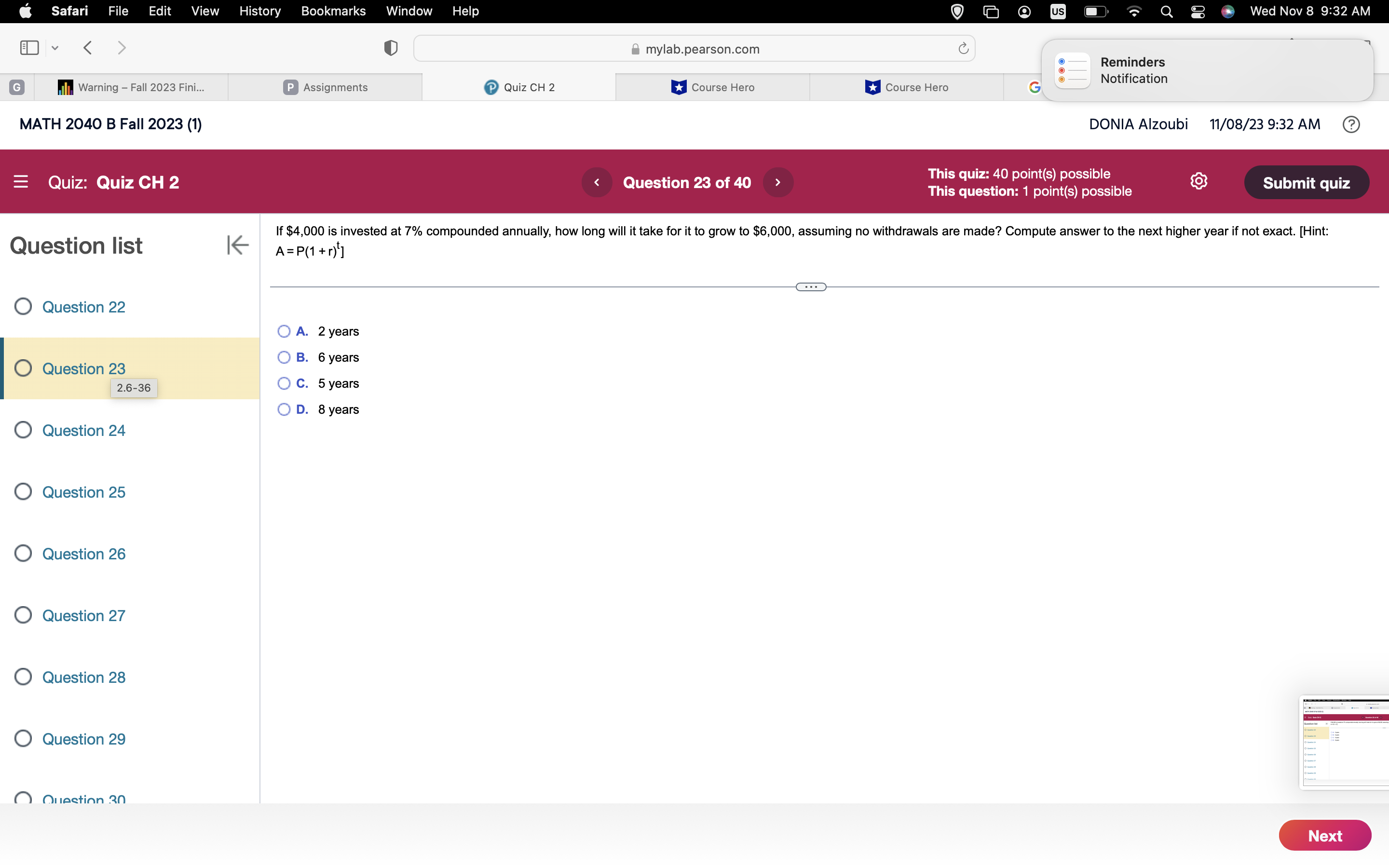 x Question list | .096(4x_5)=1 0 Question 22 0 Question 23 0