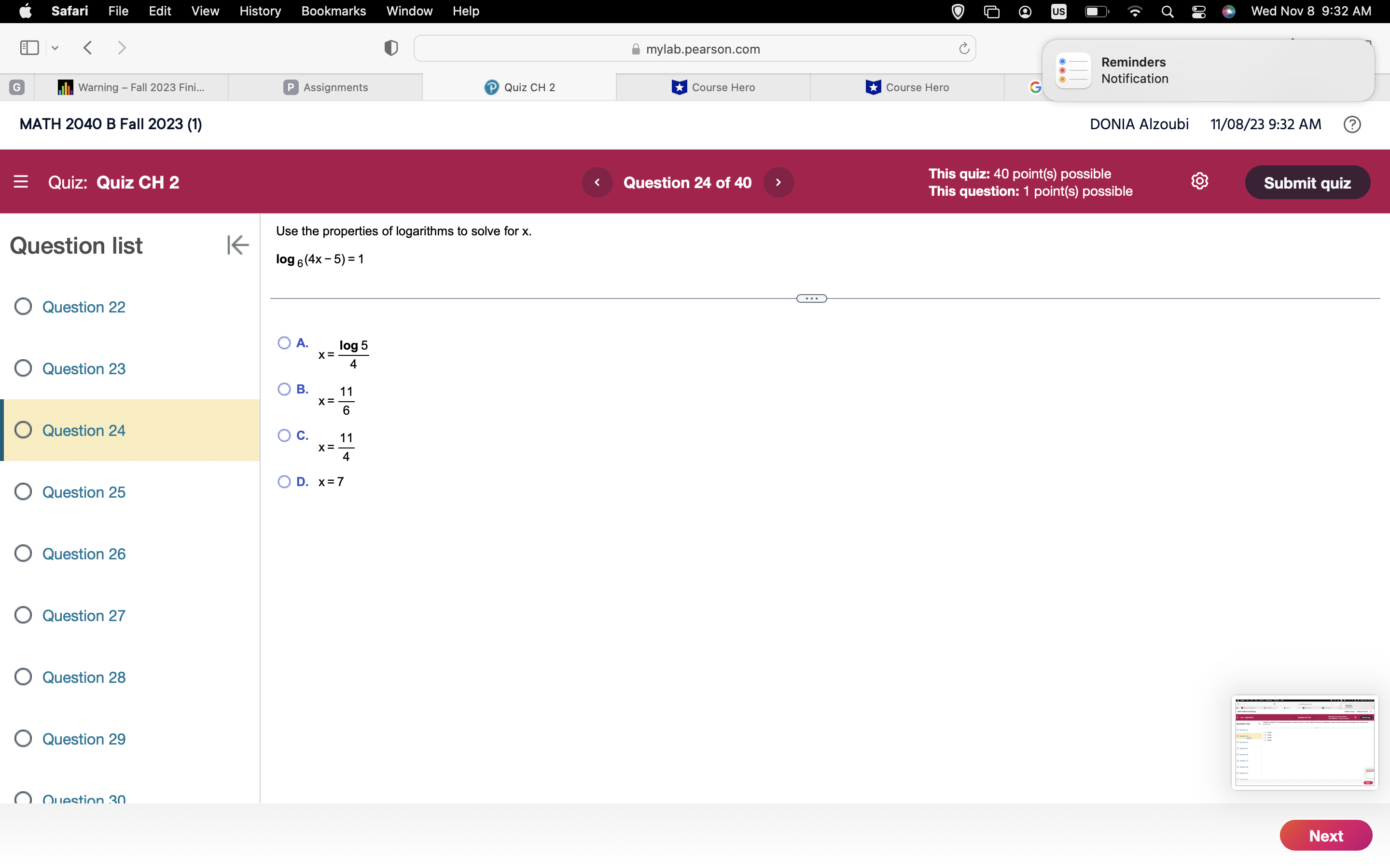 Question 24 c. 11 0 Question 25 0 Question 26 O Question