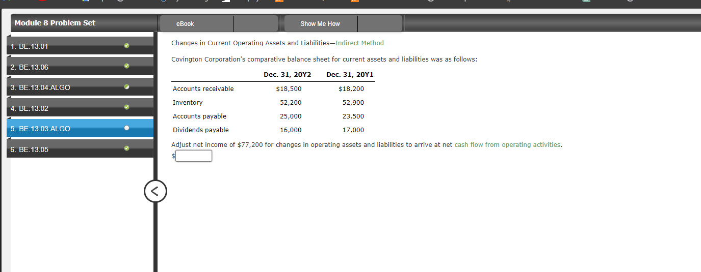  Changes in Current Operating Assets and Liabilities-Indirect Method Covington Corporation's comparative