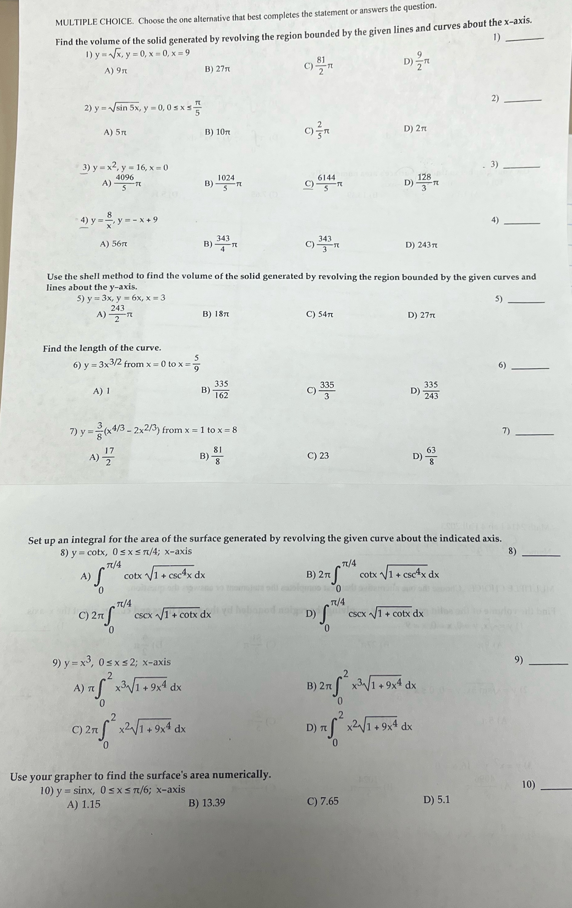  Please show work for each problem so I can study, thank