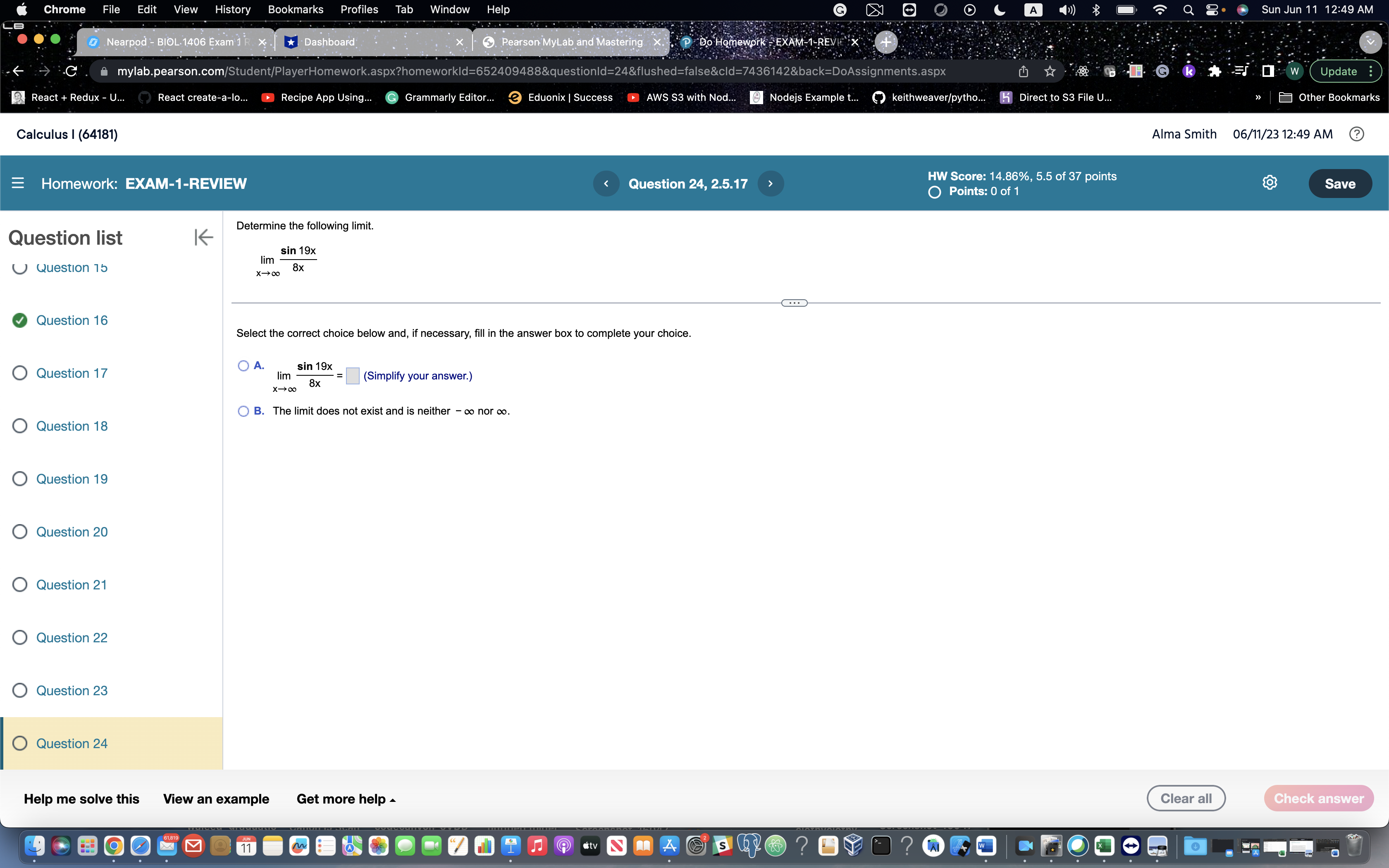 Do Homework - EXAM-1-REV mylab.pearson.com/Student/PlayerHomework.aspx?homeworkld=652409488&questionld=4&flushed=false&cld=7436142&back=DoAssignments.aspx Update : React + Redux - U...