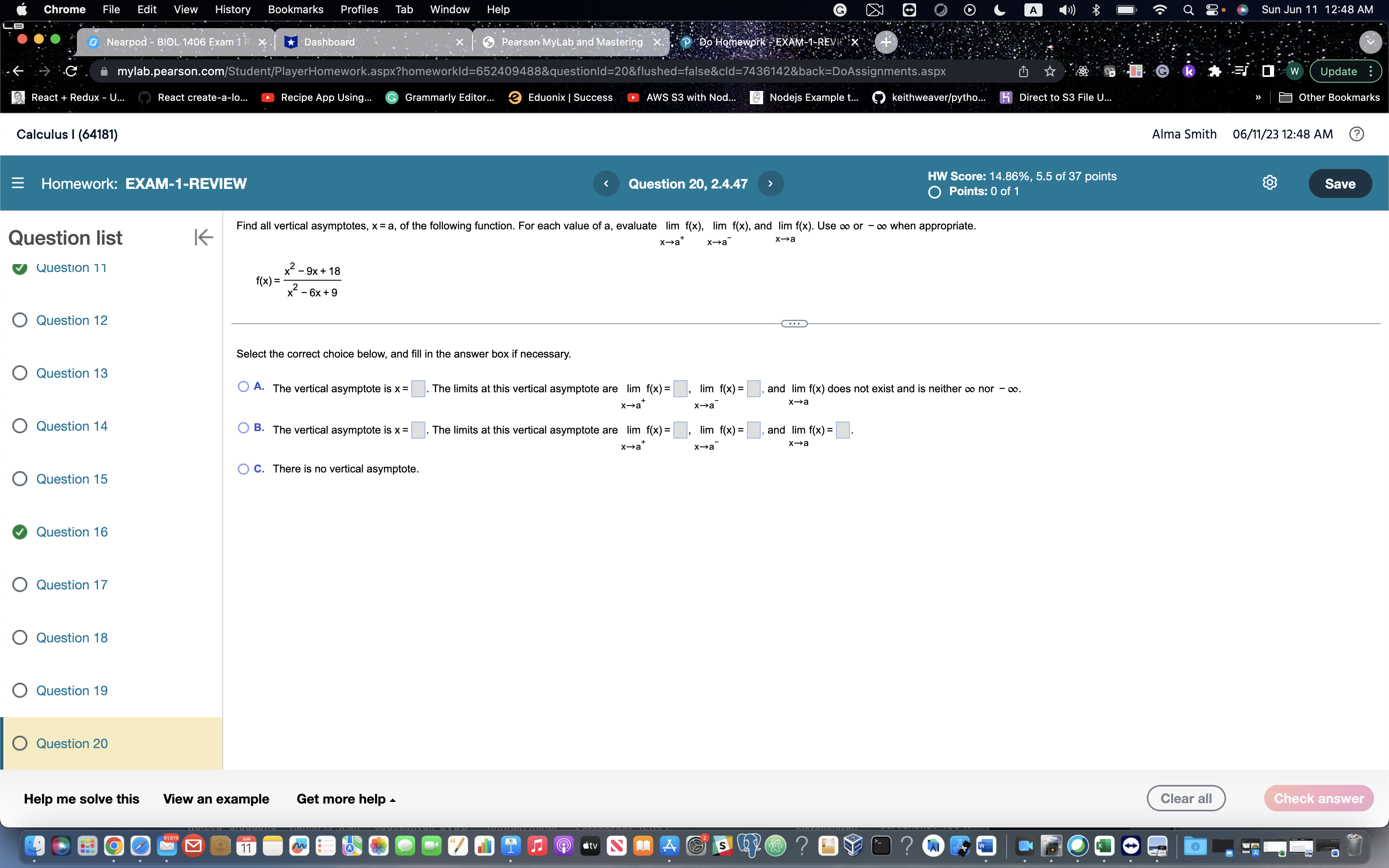 S3 File U... Other Bookmark Calculus | (64181) Alma Smith 06/11/23 12:44
