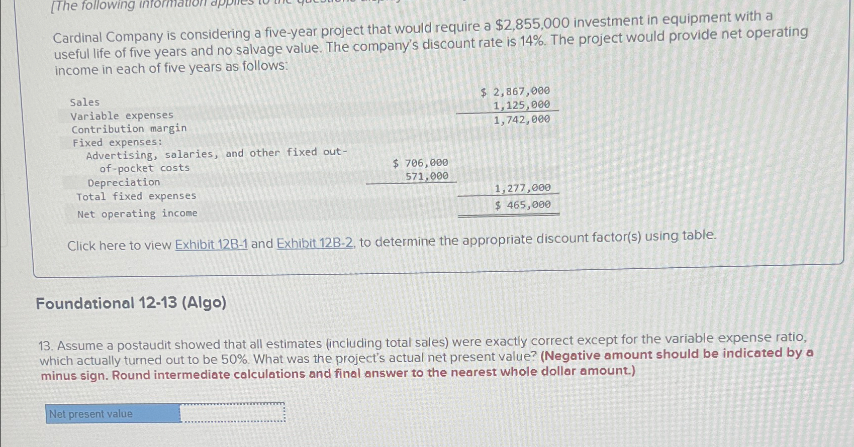 Cardinal Company is considering a five-year project that would require a
