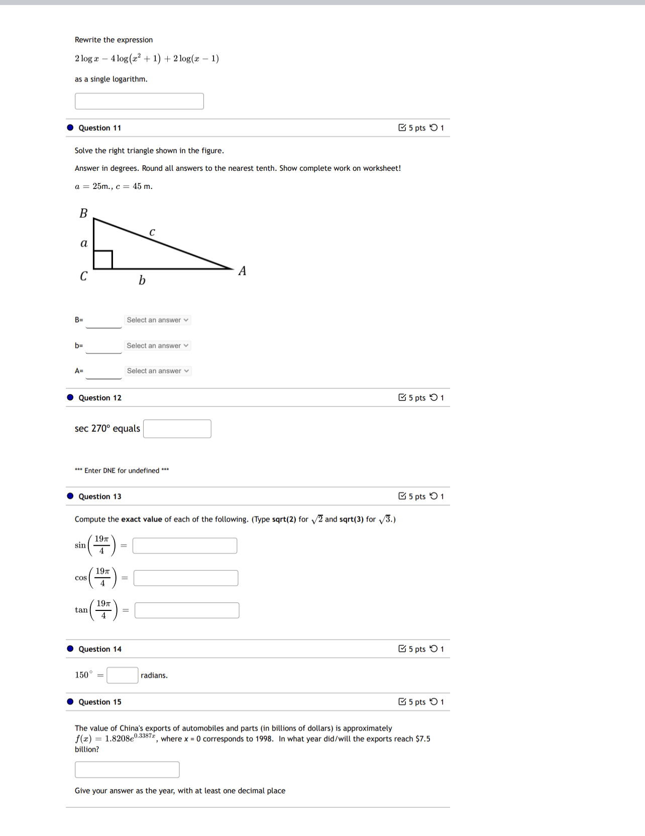 5 pts 9 1 Use the Laws of logarithms to rewrite the