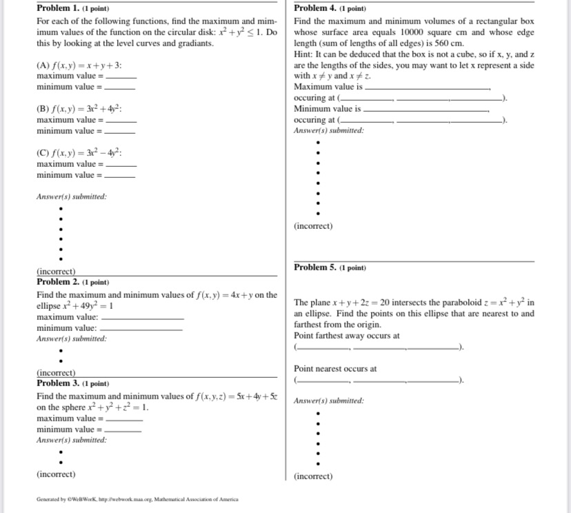 each of the following functions, find the maximum and mim- Find the