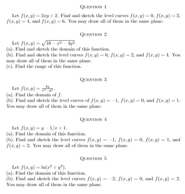 sketch the level curves f(z, y) = 0, f(z, y) = 2,