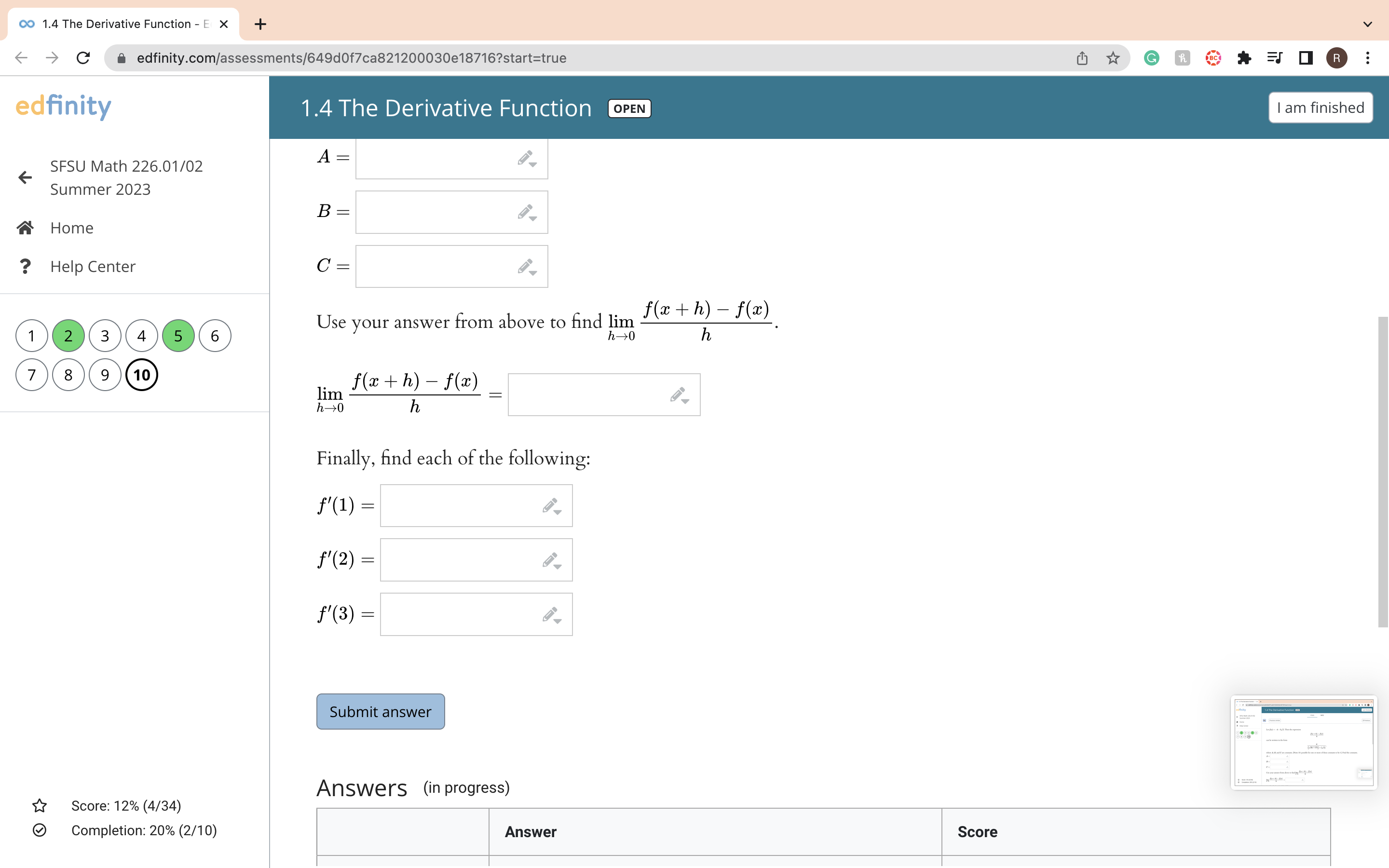 derivative function. at c = -3 -1 1 3 the derivative is