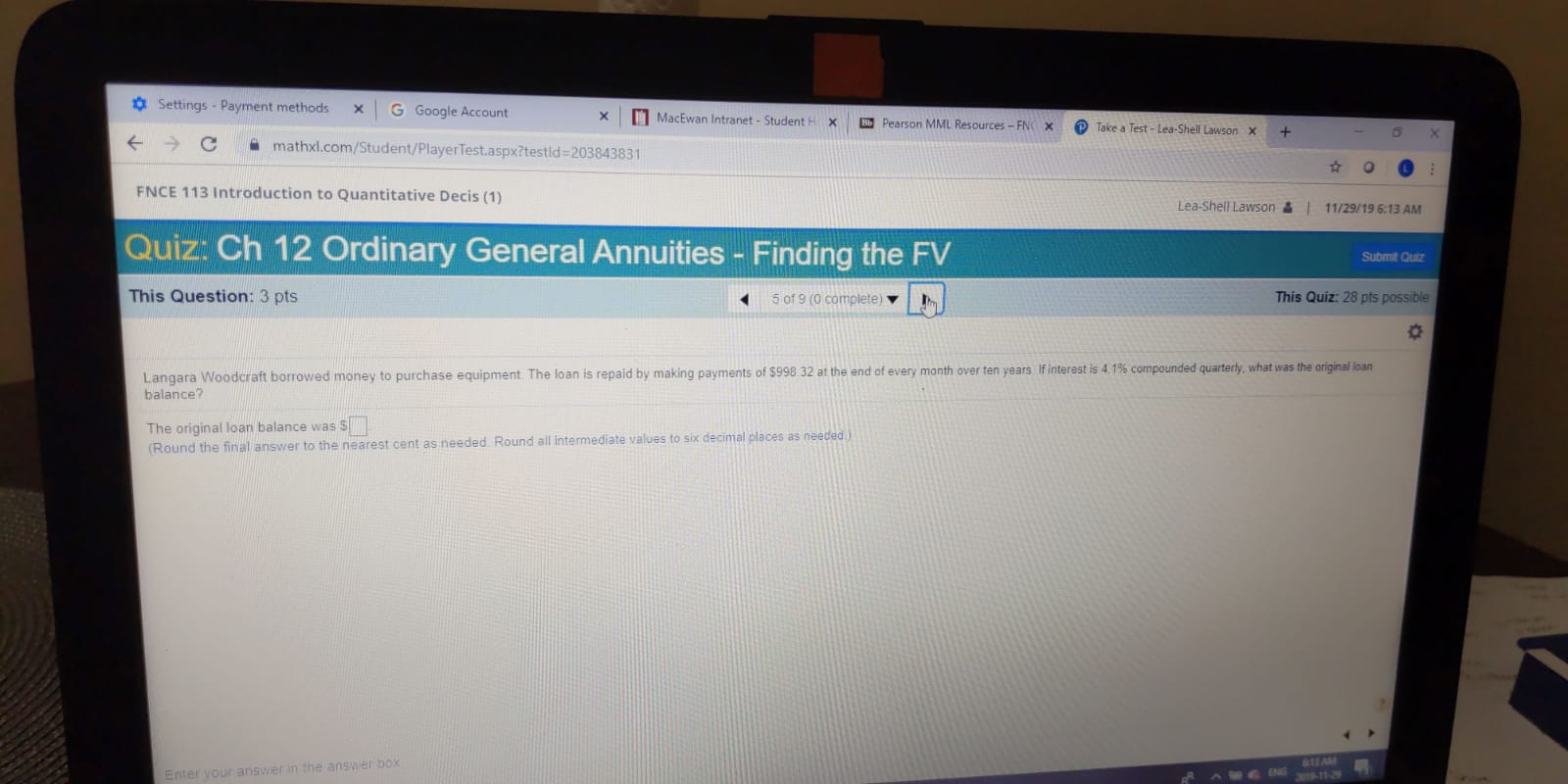 ... FNCE 113 Introduction to Quantitative Decis (1) Lea-Shell Lawson & |