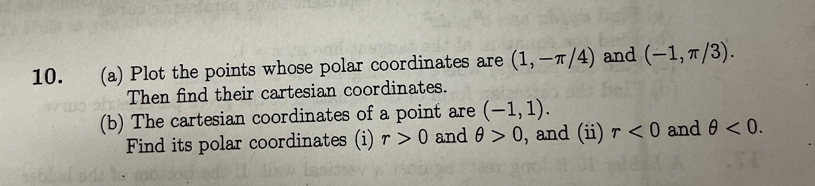 and (-1, T/3). Then find their cartesian coordinates. (b) The cartesian coordinates