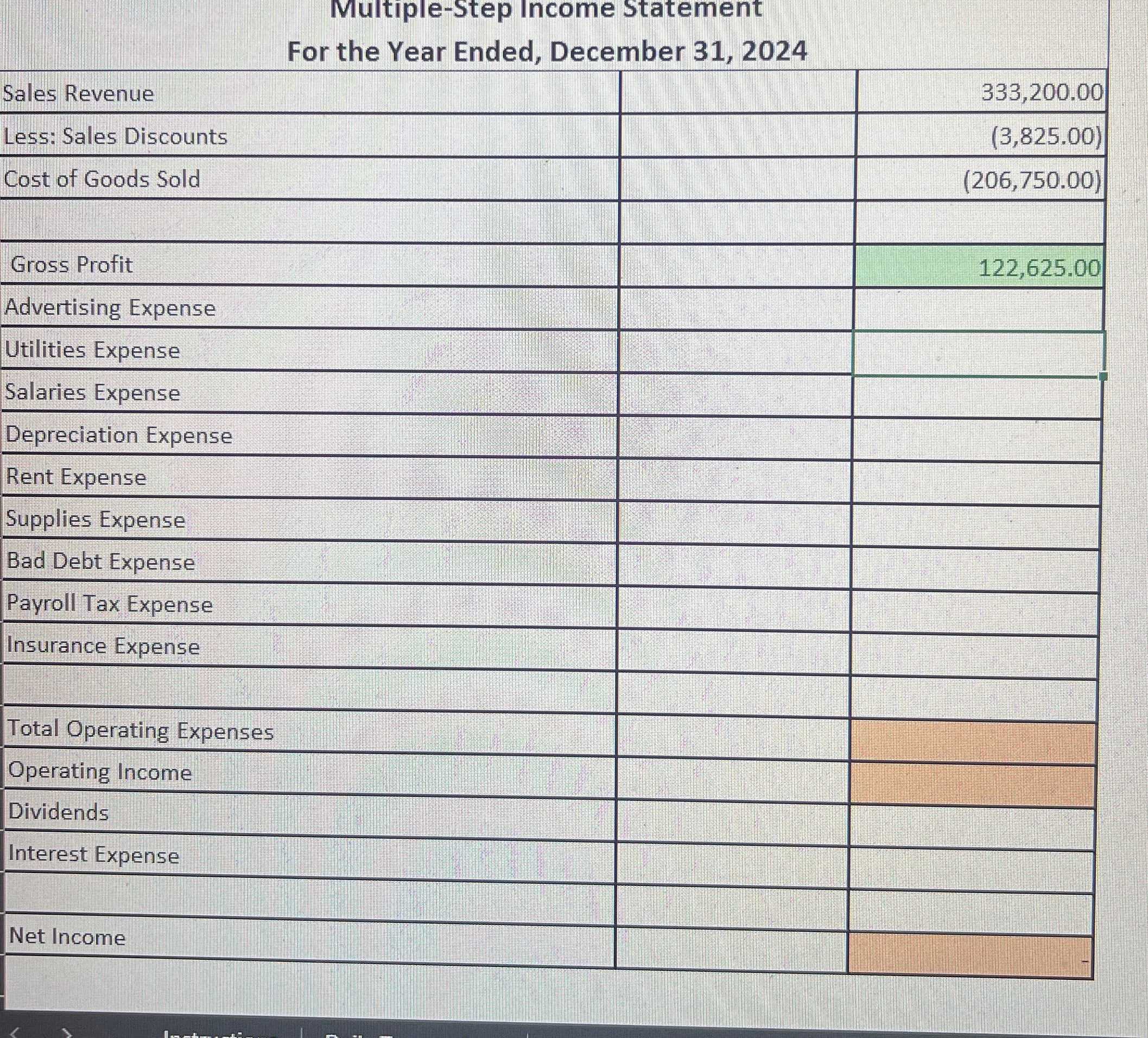  Need help filling out multiple step income statement Multiple-Step Income Statement