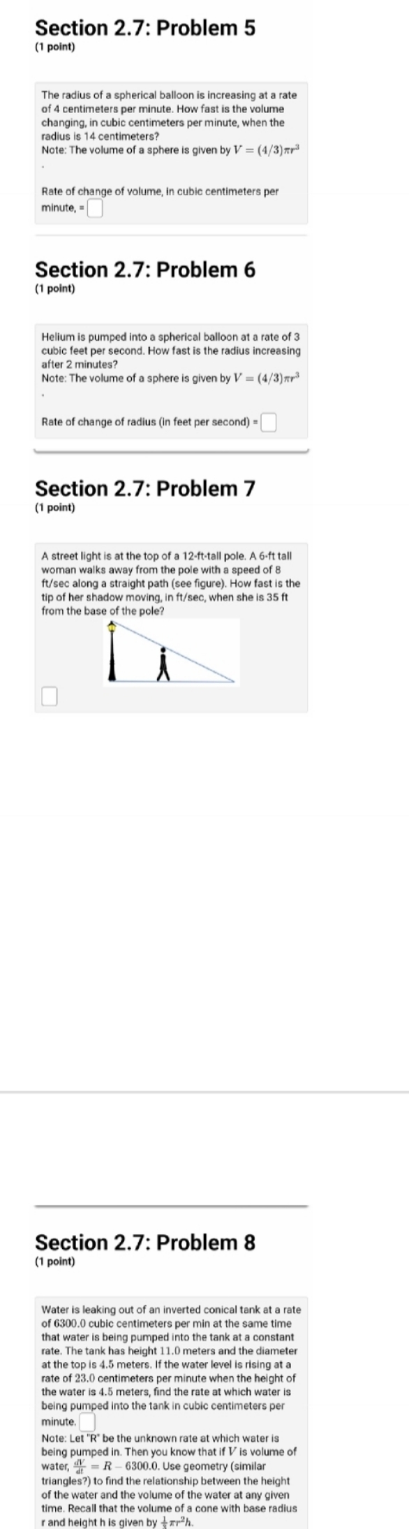 slow the questions below Section 2.7: Problem 5 (1 point) The