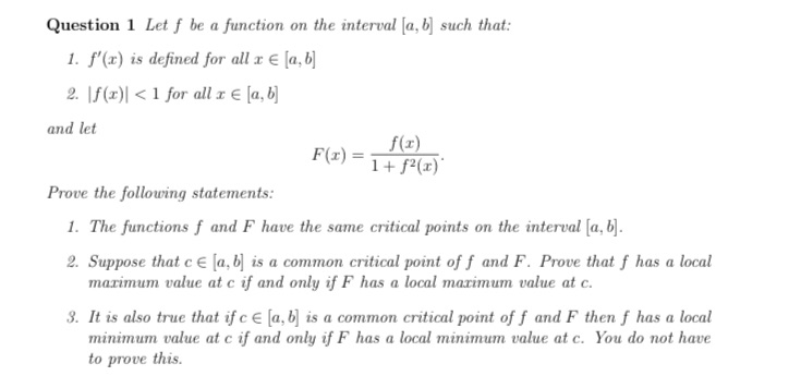  Question 1 Let f be a function on the interval [a,