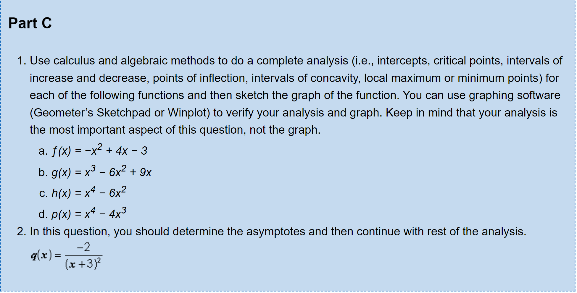full. Part C 1. Use calculus and algebraic methods to do a