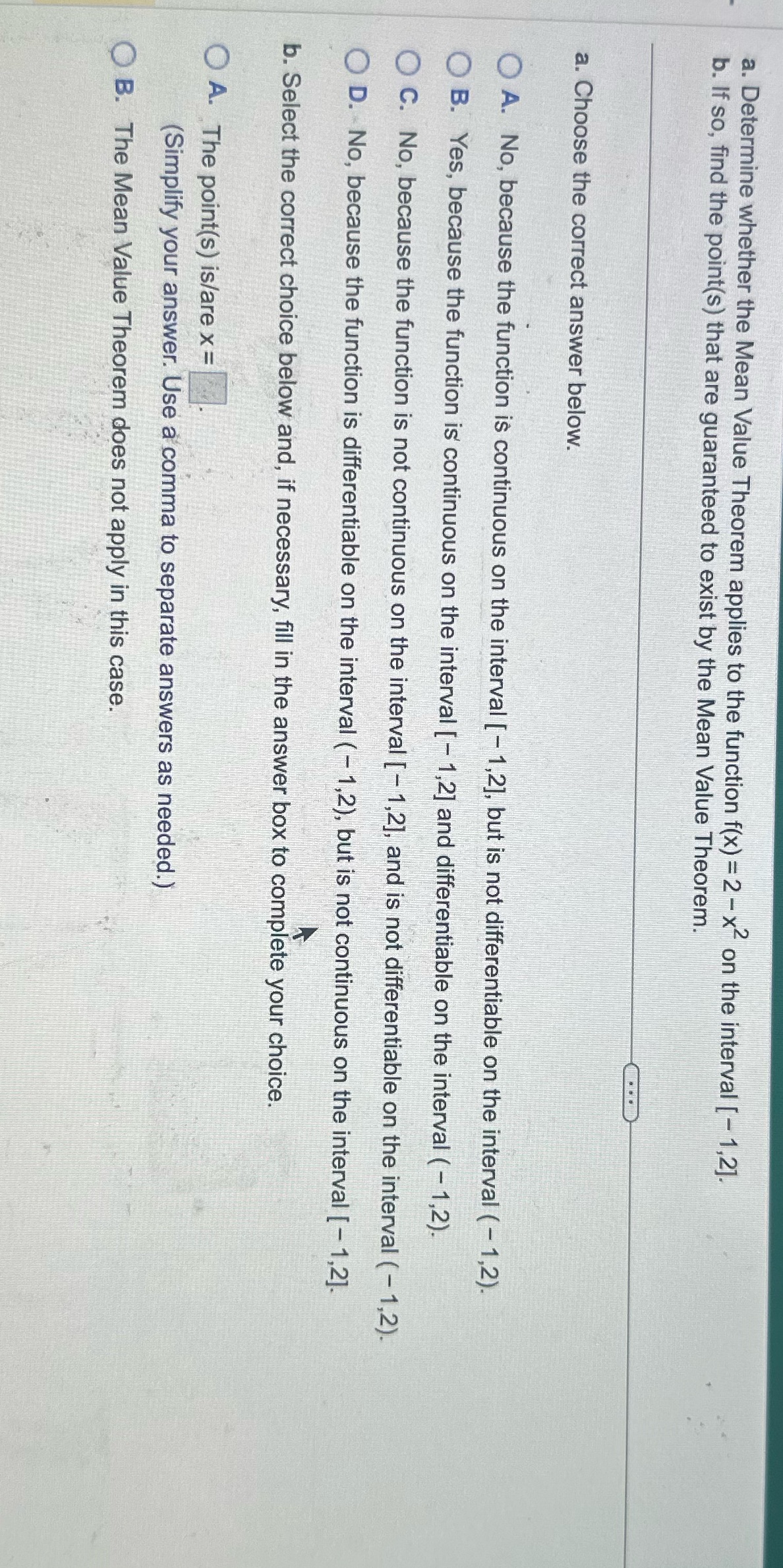 Please help me! Question 22 a. Determine whether the Mean Value