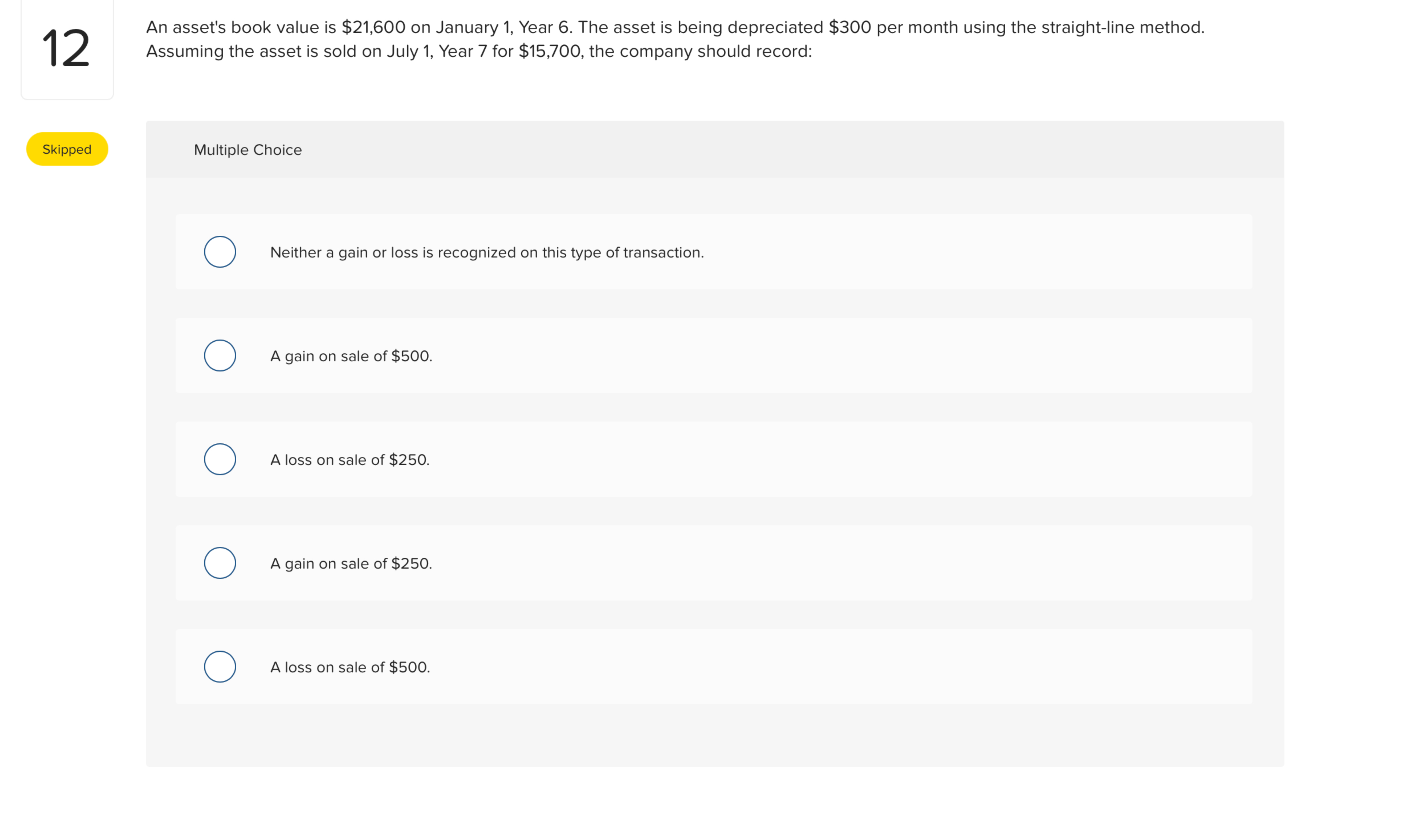  An asset's book value is $21,600 on January 1, Year 6.