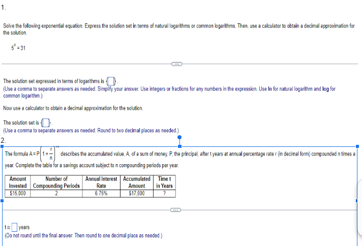Soh' the foll-:yning exponential ewation Express the sobJtion set in tents Of