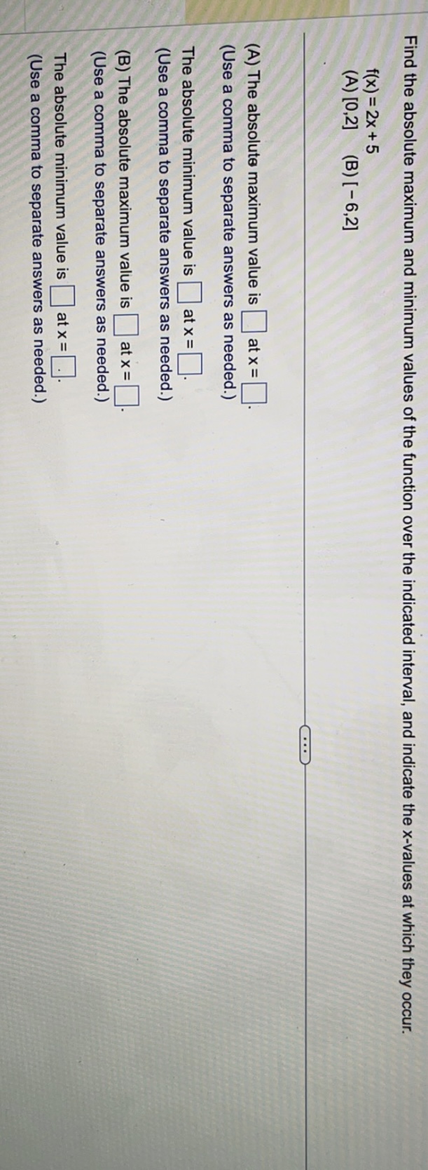  Find the absolute maximum and minimum values of the function over