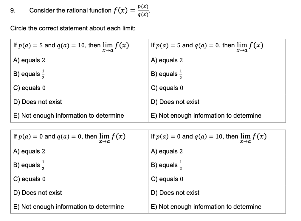  9. Consider the rational function f (x) = Circle the correct