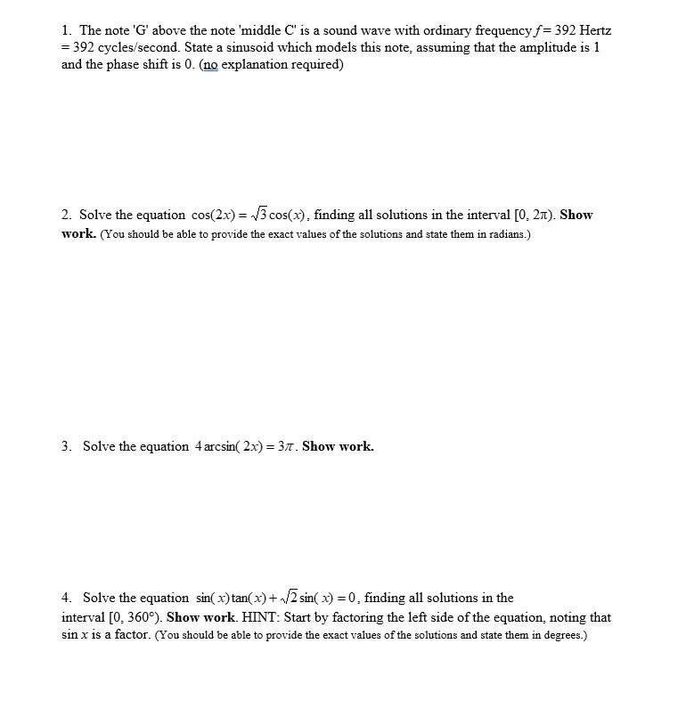 and the phase shift is 0. (no explanation required) 2. Solve the