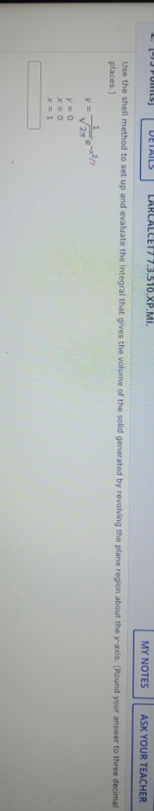  solve please MY NOTES ASK YOUR TEACHER Use the shell method