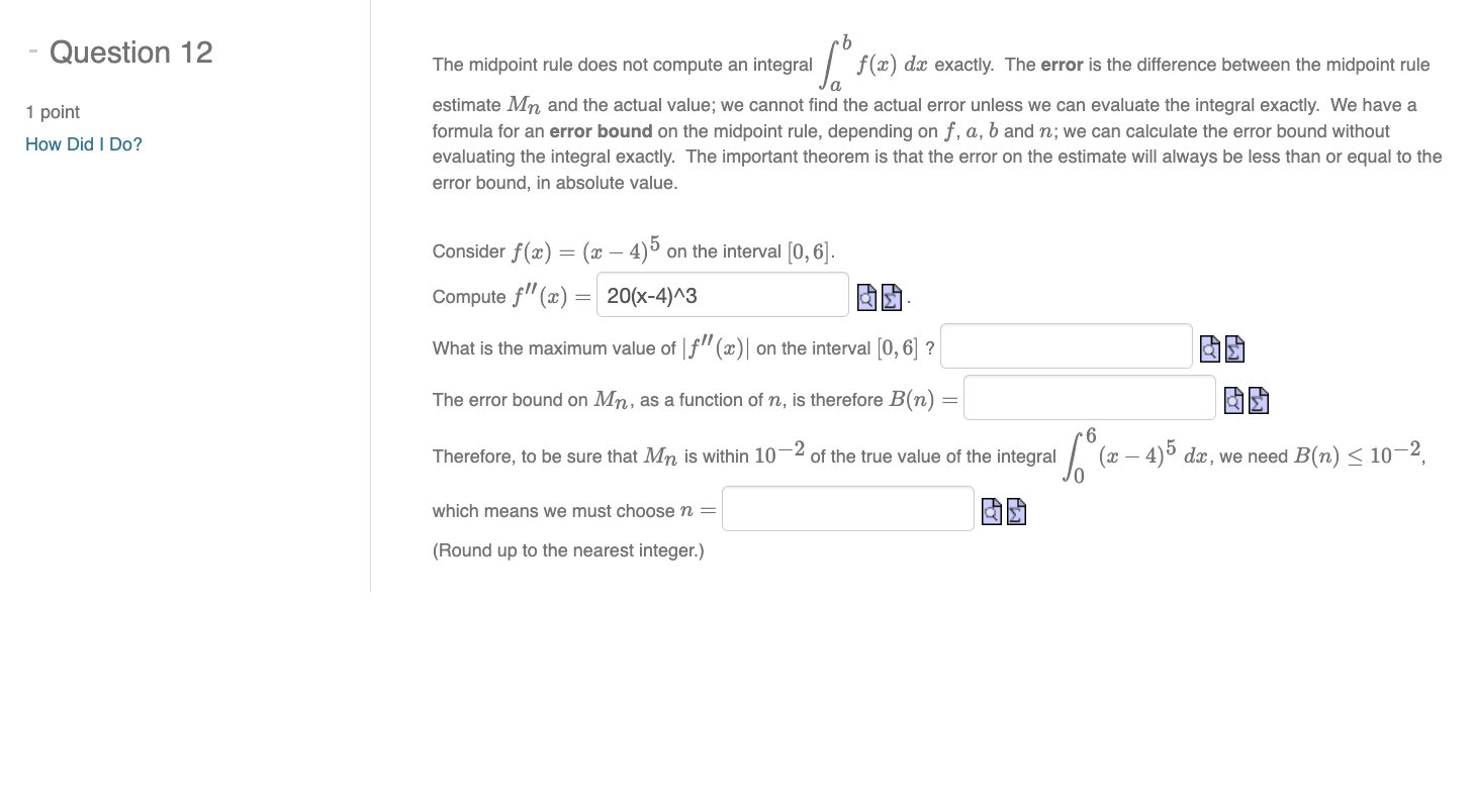 midpoint rule a 1 point estimate Mn and the actual value; we