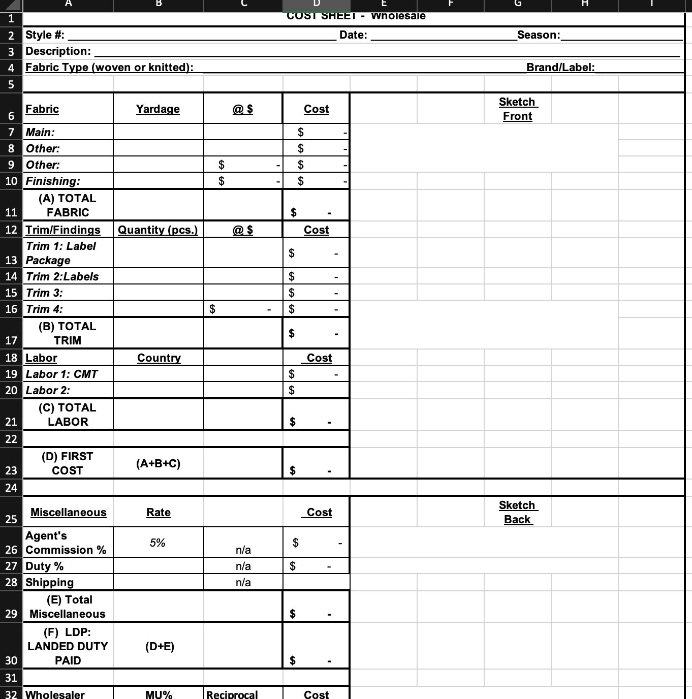 Other: Finishing: (A) TOTAL 11 FABRIC 12 Trim/Findings Trim 1: Label 13