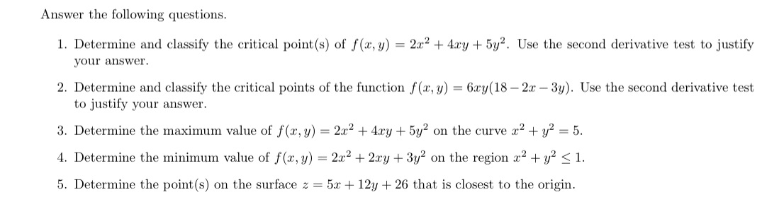  I need help solving the 5 problems shown in the screenshot.