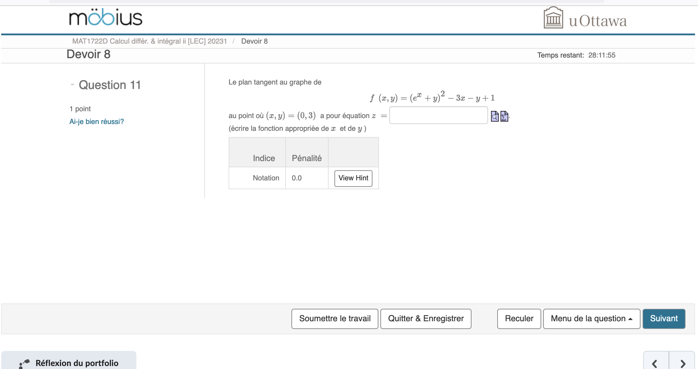 pour equation z = (ecrire la fonction appropriee de x et de