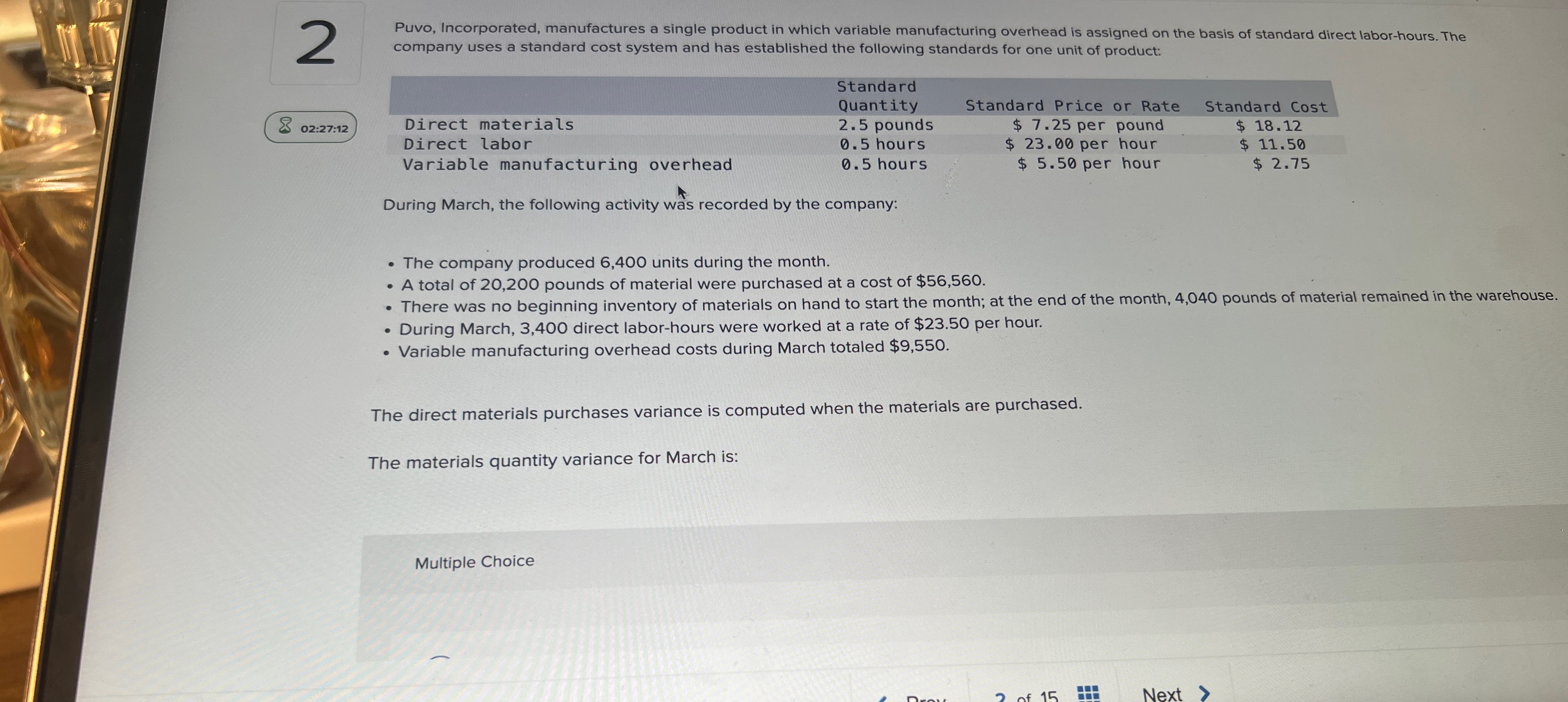 overhead is assigned on the basis of standard direct labor-hours. The company