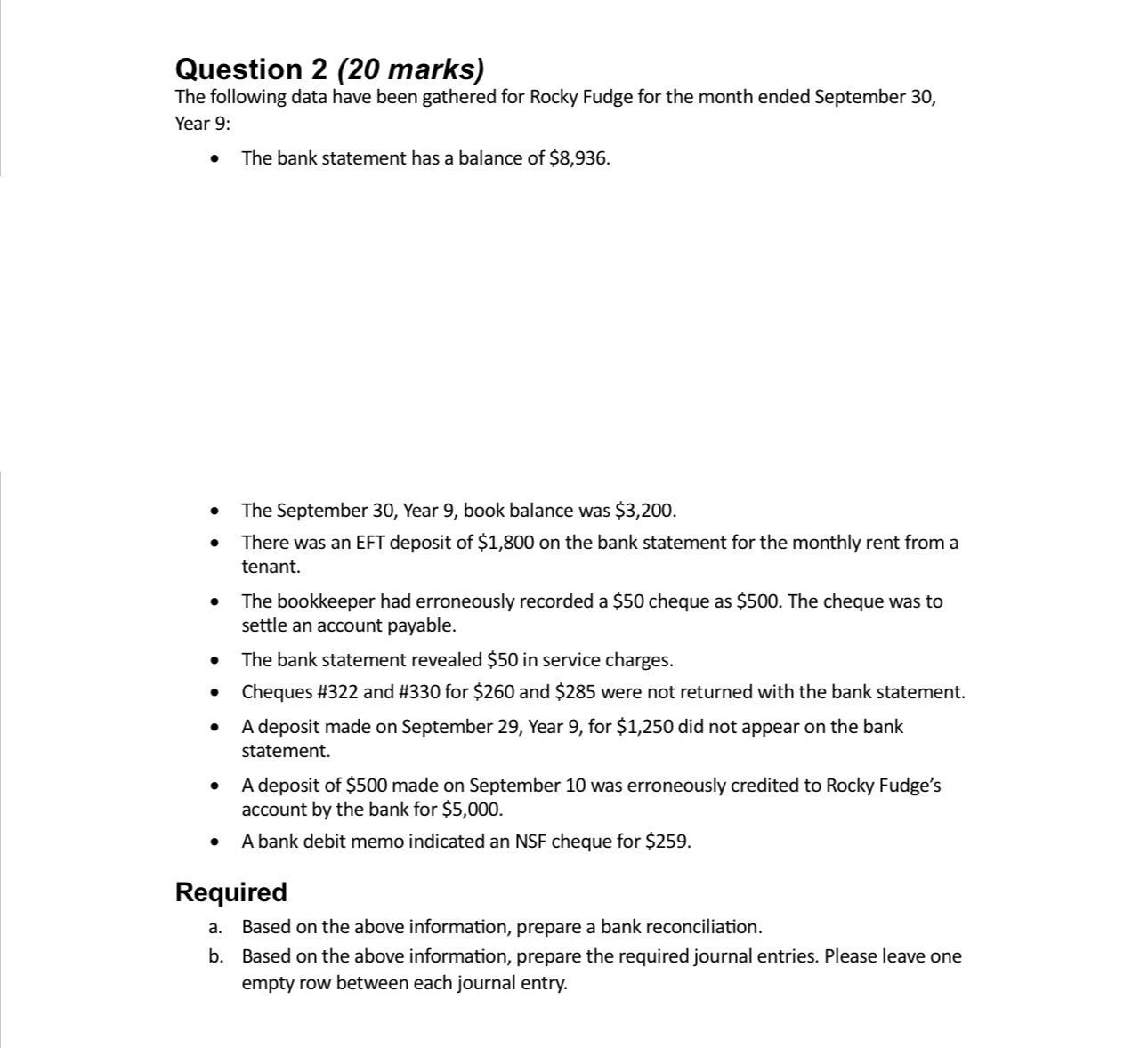 Fudge for the month ended September 30, Year 9: The bank statement