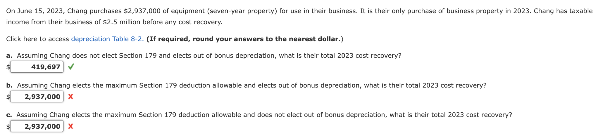  On June 15,2023, Chang purchases $2,937,000 of equipment (seven-year property) for