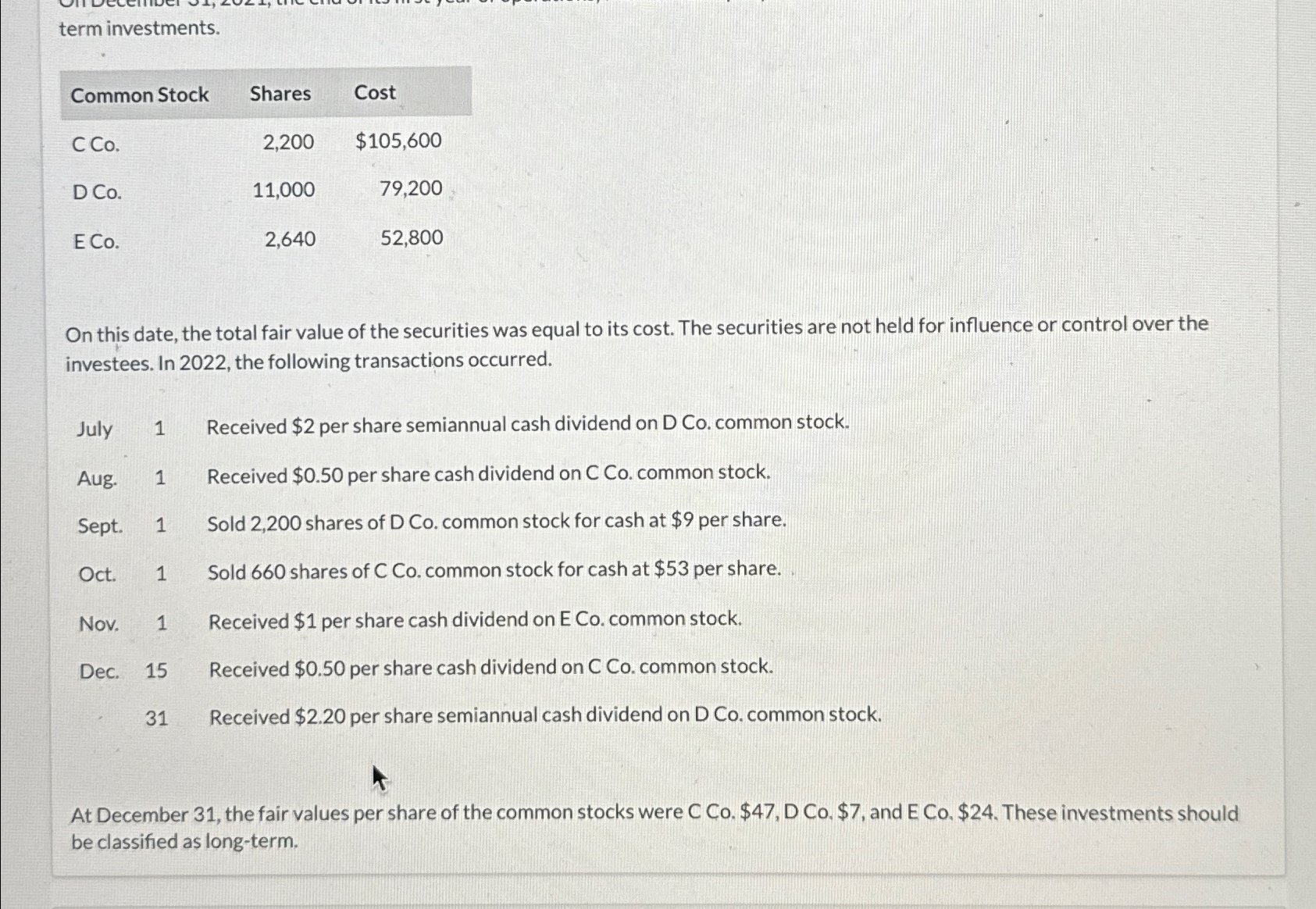  Prepare the adjusing entry at december 312022 to show the securities