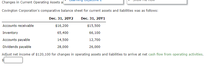 Changes in Current Operating Assets a Covington Corporation's comparative balance sheet