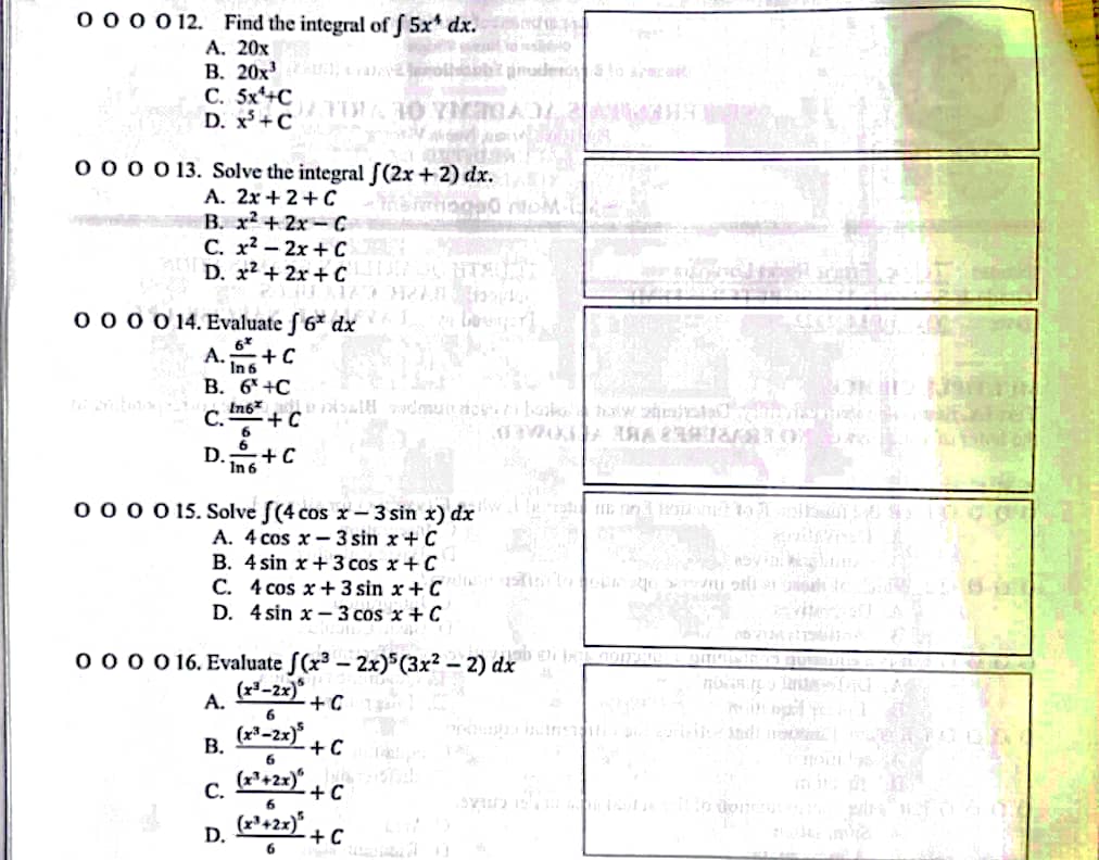 Determine what is asked in each number. Blacken the circle corresponding to