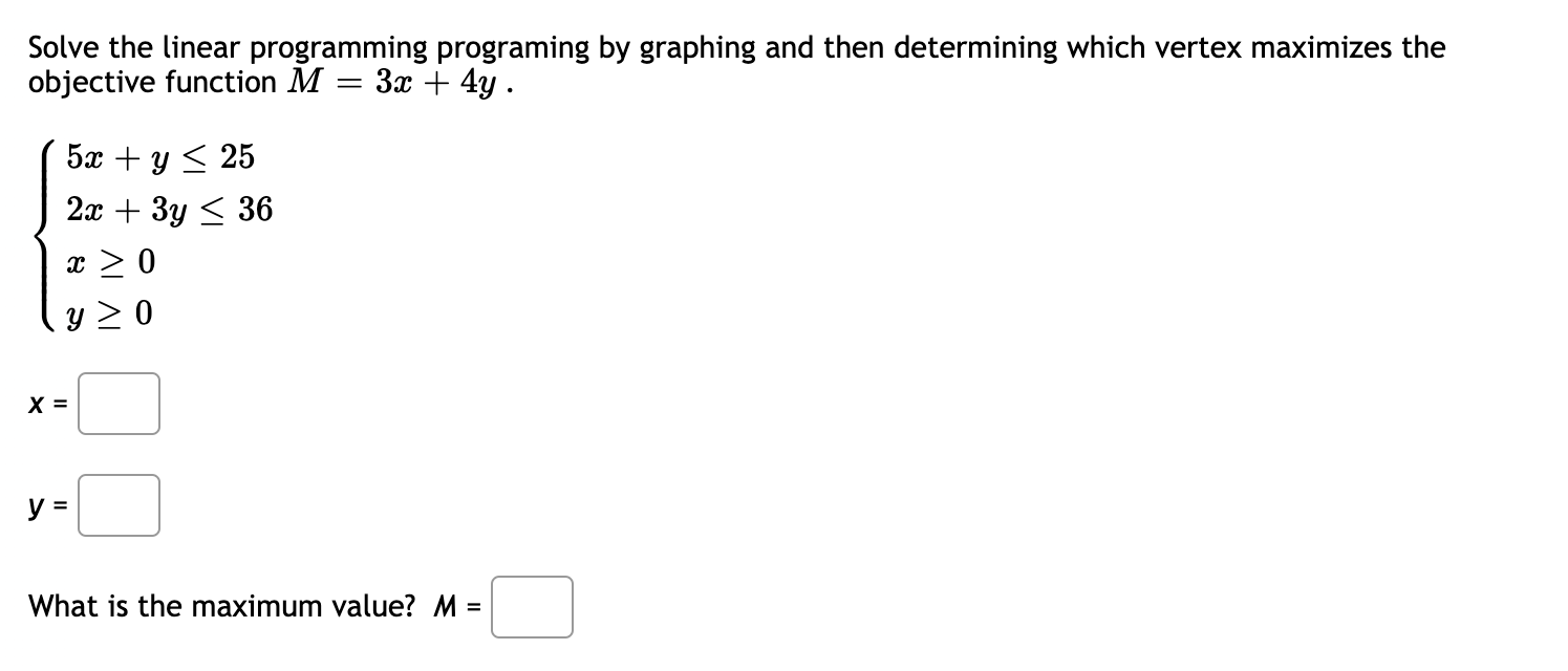 the minimum value? C = Solve the linear programming programing by graphing