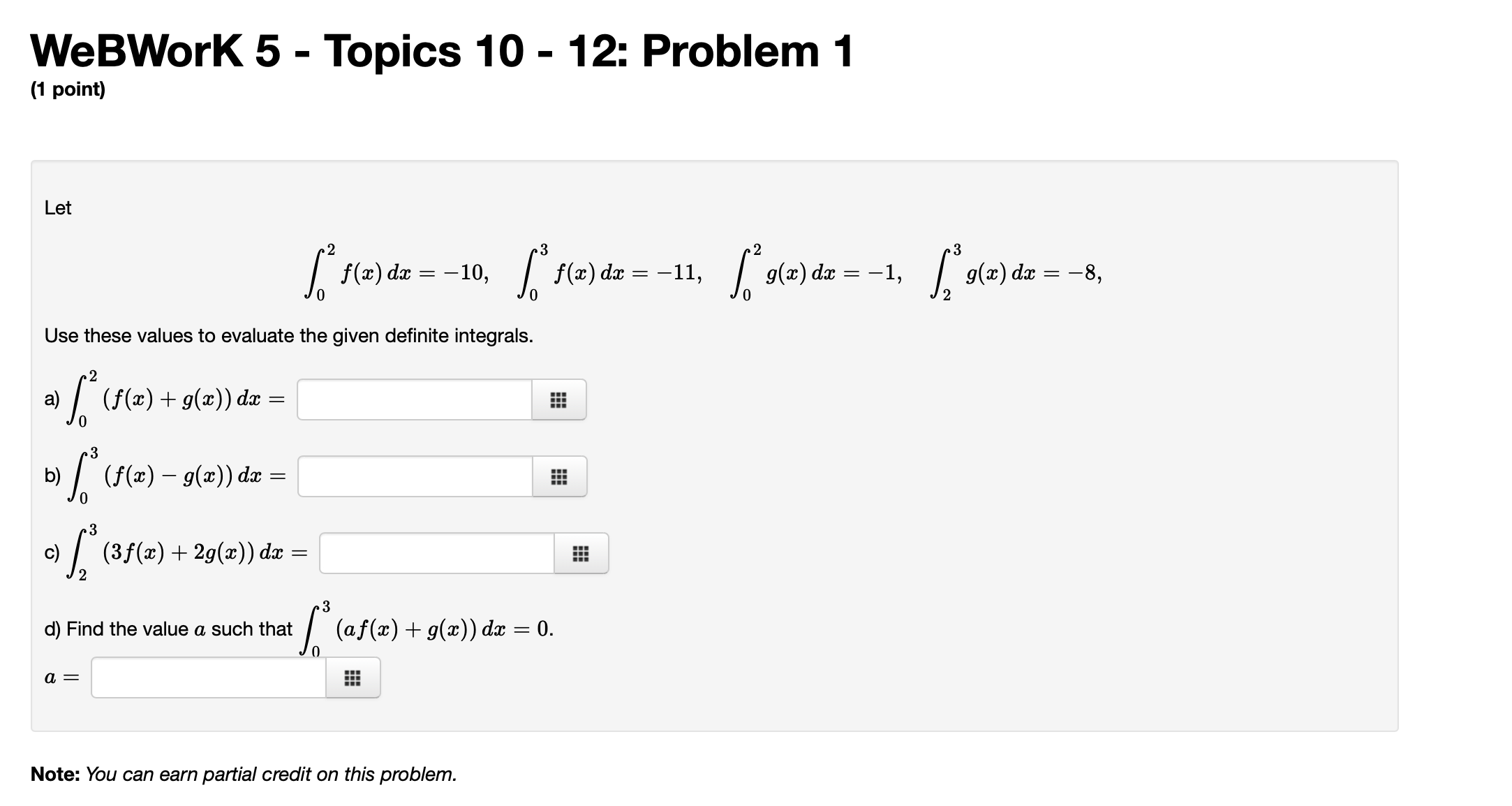 Use these values to evaluate the given definite integrals. a) (f (z