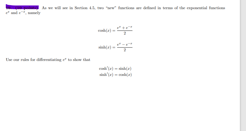 functions are defined in terms of the exponential functions er and e