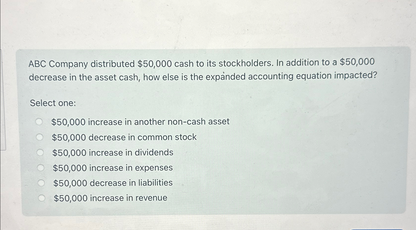 a $50,000 decrease in the asset cash, how else is the expanded