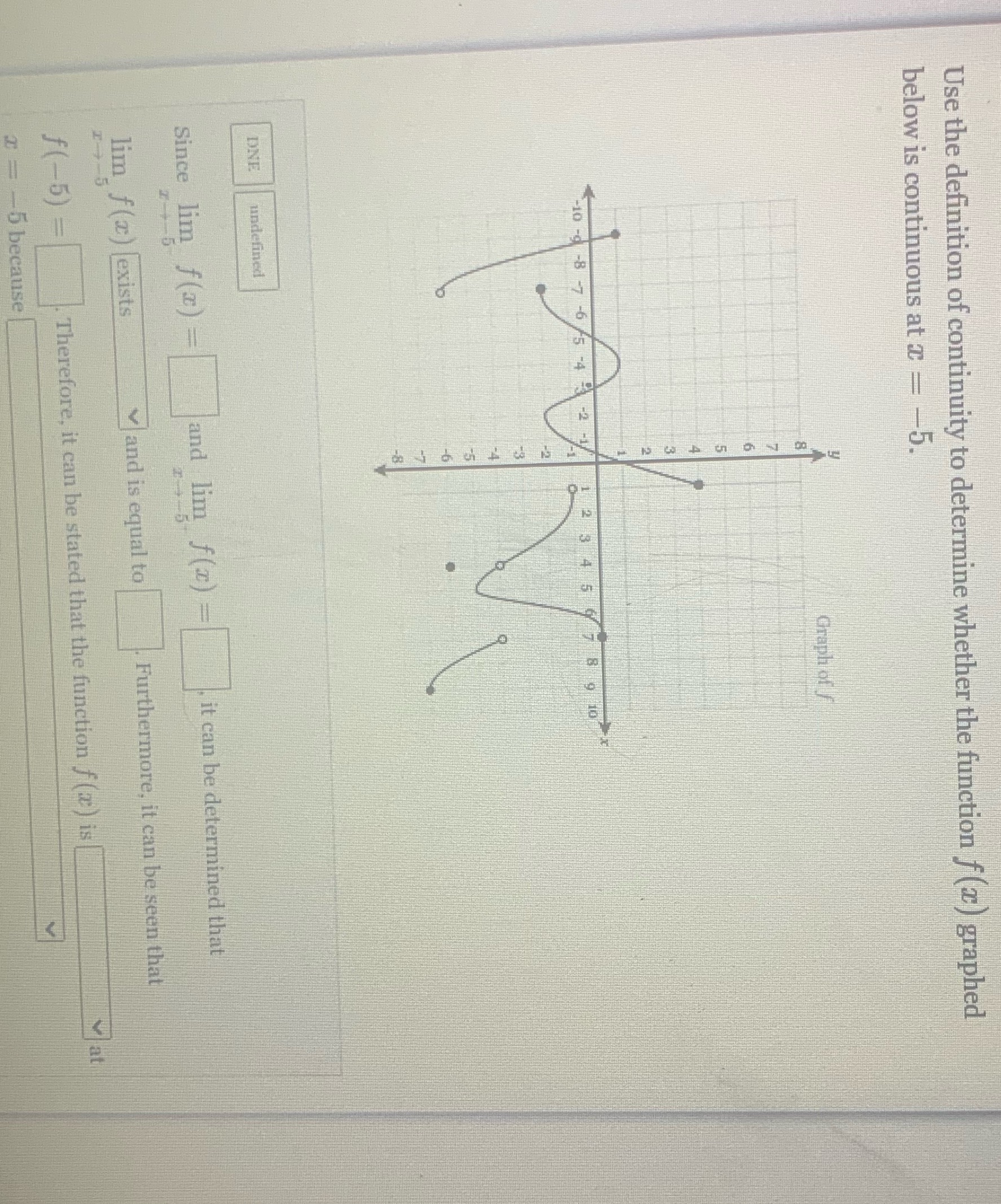 Use the definition of continuity to determine whether the function f