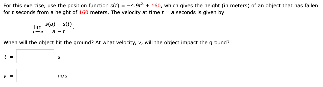 what velocity, v, will the object impact the ground? Find the limit